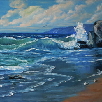 Painting titled "Blue surf." by Olga Yashchenko, Original Artwork, Oil