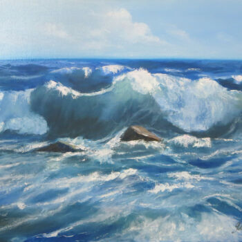 Peinture intitulée "Sea wave" par Olga Yashchenko, Œuvre d'art originale, Huile Monté sur Carton