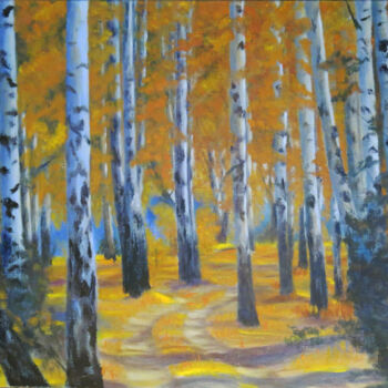 Pintura titulada "Birch grove in autu…" por Olga Yashchenko, Obra de arte original, Oleo