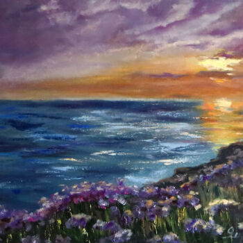 Painting titled "Sunset on the sea." by Olga Yashchenko, Original Artwork, Oil