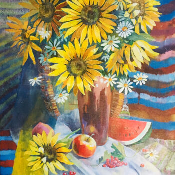 Картина под названием "Sunflowers" - Olga Zinovich, Подлинное произведение искусства, Масло Установлен на картон