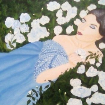 Картина под названием "девушка в розах" - Ольга, Подлинное произведение искусства, Масло