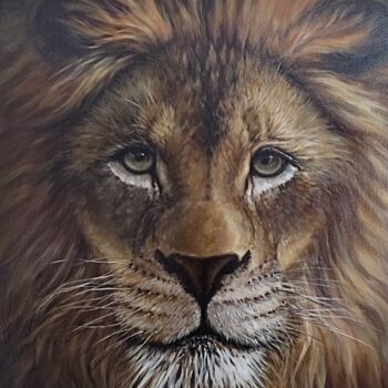 Peinture intitulée "Lion (лев)" par Olga Buzmakova, Œuvre d'art originale, Huile Monté sur Châssis en bois