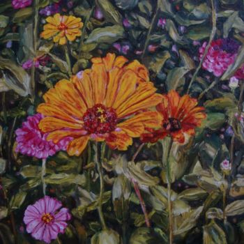 Malerei mit dem Titel "Orange garden" von Olga Knezevic, Original-Kunstwerk, Öl