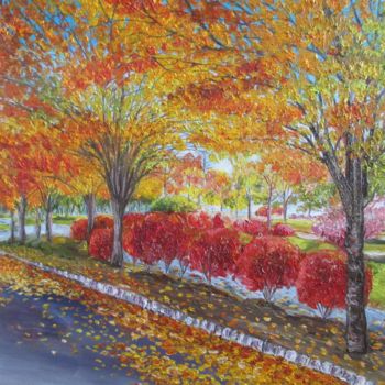 Malerei mit dem Titel "Orange autumn" von Olga Knezevic, Original-Kunstwerk, Öl