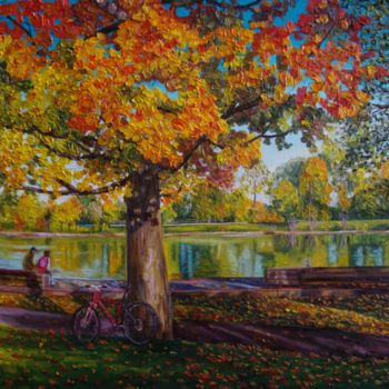 Картина под названием "In the autumn" - Olga Knezevic, Подлинное произведение искусства, Масло