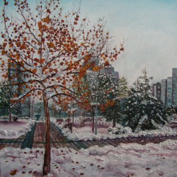 Painting titled "Serene winter" by Olga Knezevic, Original Artwork, Oil