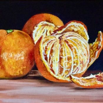 Painting titled "Peeled oranges. Sti…" by Olga Koval, Original Artwork, Oil Mounted on Wood Stretcher frame