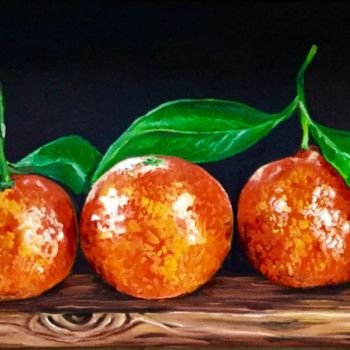 Painting titled "ORANGES. STILL LIFE…" by Olga Koval, Original Artwork, Oil Mounted on Wood Stretcher frame