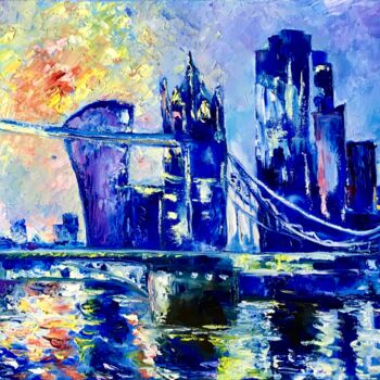 Painting titled "City of London, Tow…" by Olga Koval, Original Artwork, Oil Mounted on Wood Stretcher frame