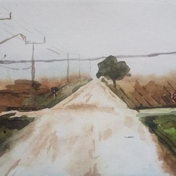 Painting titled "Through the field" by Olga Laray, Original Artwork, Watercolor