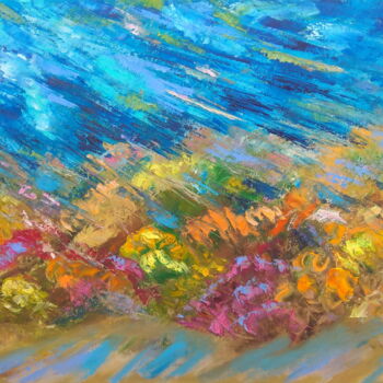 Painting titled "Coral Reef" by Olga Nikitina, Original Artwork, Oil Mounted on Wood Stretcher frame