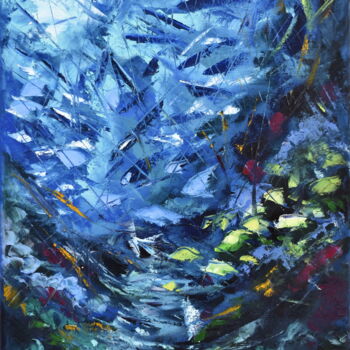 Painting titled "DEEP CORAL REEF, UN…" by Olga Nikitina, Original Artwork, Oil Mounted on Wood Stretcher frame