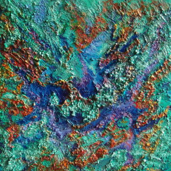 Painting titled "Caribbean Coral Reef" by Olga Nikitina, Original Artwork, Oil Mounted on Wood Stretcher frame