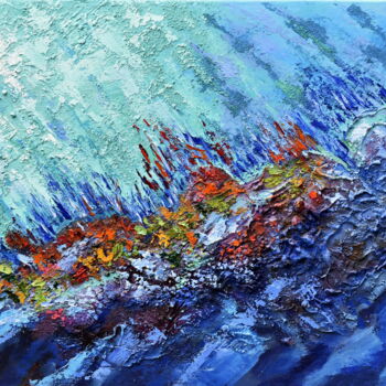 Painting titled "Hawaii Coral Reef" by Olga Nikitina, Original Artwork, Oil Mounted on Wood Stretcher frame