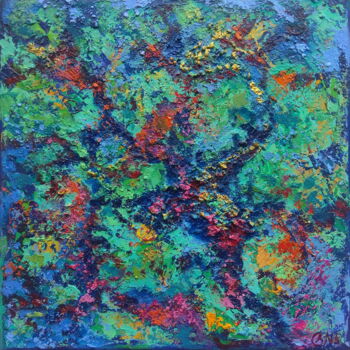 Painting titled "Underwater" by Olga Nikitina, Original Artwork, Oil Mounted on Wood Stretcher frame