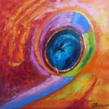 Картина под названием "Red Fish Eye" - Olga Nikitina, Подлинное произведение искусства, Масло Установлен на Деревянная рама…