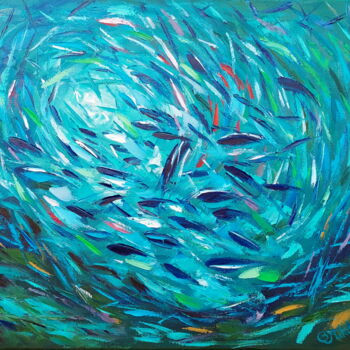 Painting titled "Hawaii School of Fi…" by Olga Nikitina, Original Artwork, Oil Mounted on Wood Stretcher frame