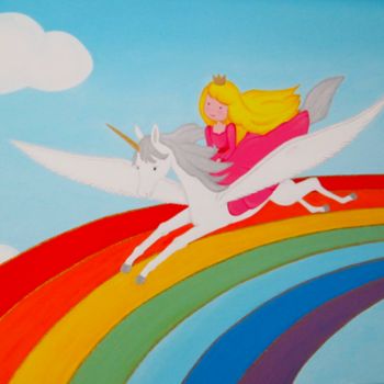 Peinture intitulée "Unicorn and princes…" par Olga Santos, Œuvre d'art originale