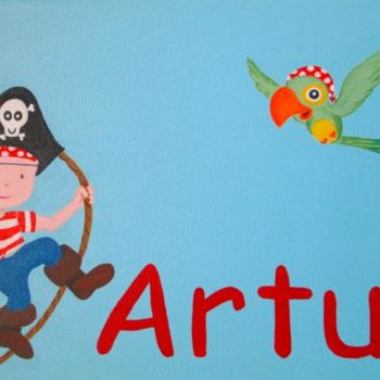 Peinture intitulée "Kids Pirate Boy doo…" par Olga Santos, Œuvre d'art originale