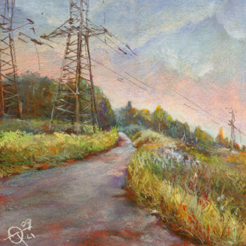 Рисунок под названием "Meadow landscape wi…" - Olga Tarakanova, Подлинное произведение искусства, Пастель Установлен на карт…