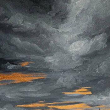Painting titled "thunderstorm at sun…" by Olha Bozhko, Original Artwork, Oil