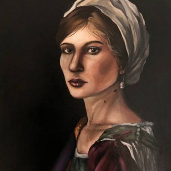 Painting titled "Emma" by Olha Bozhko, Original Artwork, Oil Mounted on Wood Panel