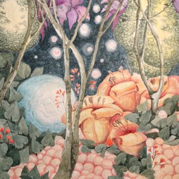 Pintura intitulada "Magical forest 8" por Olha Chumak, Obras de arte originais, Aquarela