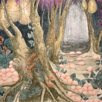 Malerei mit dem Titel "Magical forest 9" von Olha Chumak, Original-Kunstwerk, Aquarell