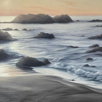 Pittura intitolato "Sunset on the coast" da Olha Holub, Opera d'arte originale, Olio