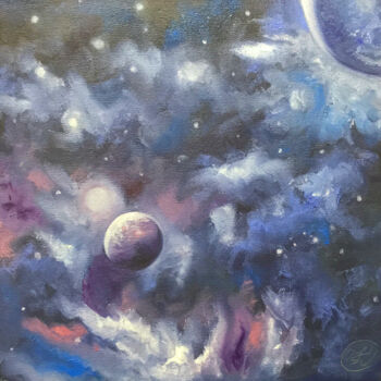 Painting titled "SPACE RHAPSODY 1" by Olha Karavayeva, Original Artwork, Oil