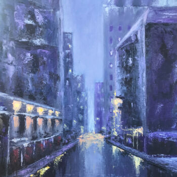 Картина под названием "NIGHT CITY AFTER TH…" - Olha Karavayeva, Подлинное произведение искусства, Масло