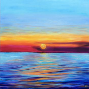 Painting titled "Fire Sunset" by Olha Kizub, Original Artwork, Oil