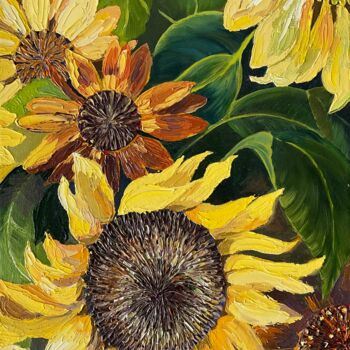 Peinture intitulée "Lovely Sunflowers" par Olha Korniienko, Œuvre d'art originale, Huile Monté sur Châssis en bois