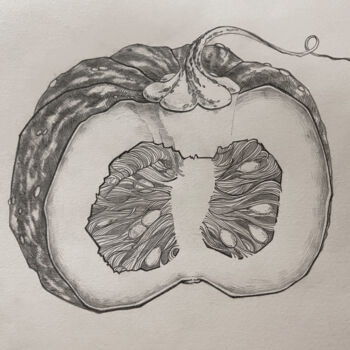 Drawing titled "Pumpkin inside" by Olha Protsenko, Original Artwork, Graphite