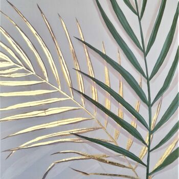 Pintura intitulada "Golden palm" por Olha Shapovalova, Obras de arte originais, Acrílico Montado em Armação em madeira