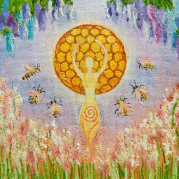 Malerei mit dem Titel "Gaia Goddess Honey…" von Olha Voron, Original-Kunstwerk, Öl