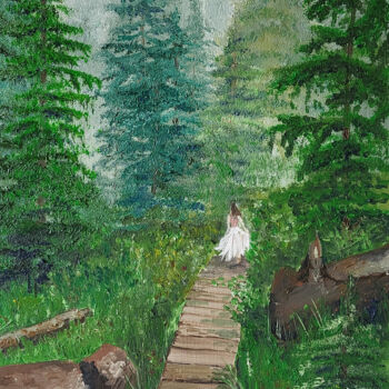 Schilderij getiteld "Painting forest Nym…" door Olha Voron, Origineel Kunstwerk, Olie