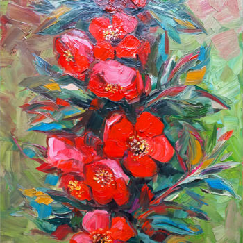 Painting titled "Chinese quince" by Olia Tomkova, Original Artwork, Oil
