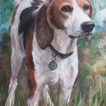 Painting titled "Coonhound 2" by Olia Tomkova, Original Artwork, Acrylic
