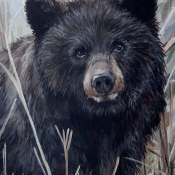 Painting titled "Black bear" by Olia Tomkova, Original Artwork, Acrylic