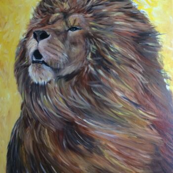 Картина под названием "LION" - Olha Alippa, Подлинное произведение искусства, Масло Установлен на Деревянная рама для носилок