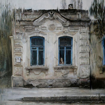Картина под названием "За окном" - Евгений Олифиренко, Подлинное произведение искусства, Масло
