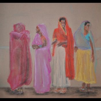 「Women in saris」というタイトルの絵画 Olayinka Taylor-Lewisによって, オリジナルのアートワーク, オイル