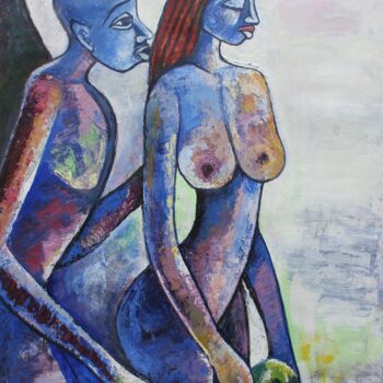 Pittura intitolato "adam-and-eve-acryli…" da Olisa Nwadiogbu, Opera d'arte originale, Olio