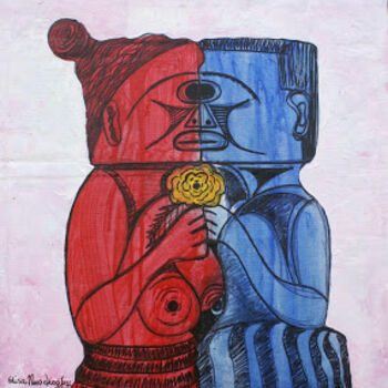 「lovers3-acrylic-on-…」というタイトルの絵画 Olisa Nwadiogbuによって, オリジナルのアートワーク, オイル