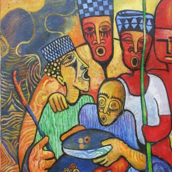 Pintura titulada "nyem-dash-beggers-o…" por Olisa Nwadiogbu, Obra de arte original, Oleo