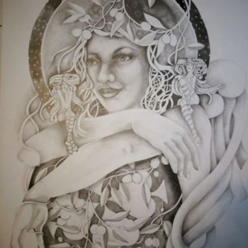 Painting titled "Ange gardien 3" by Véronique Sol, Original Artwork, Pencil