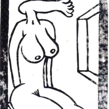 Drawing titled "femme a la tete de…" by Oliv, Original Artwork