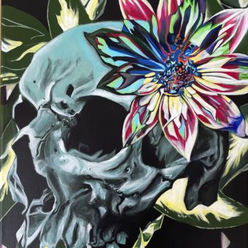 Peinture intitulée "Crâne en fleur" par Olivia Chovet, Œuvre d'art originale, Acrylique